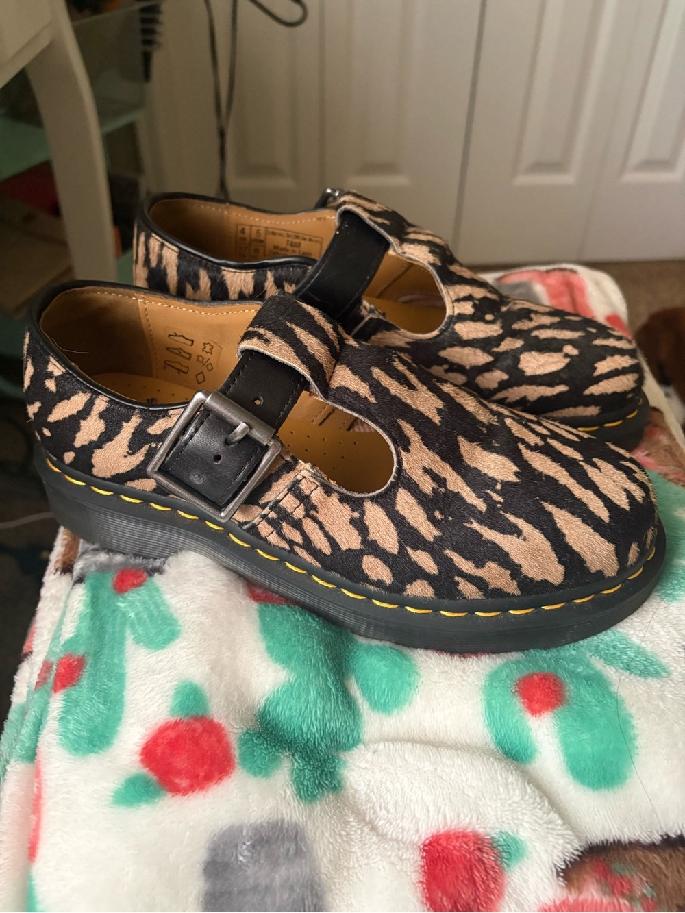 Dr. Martens Leopard/Zebra Print Mary Jane Shoes - Black & Tan